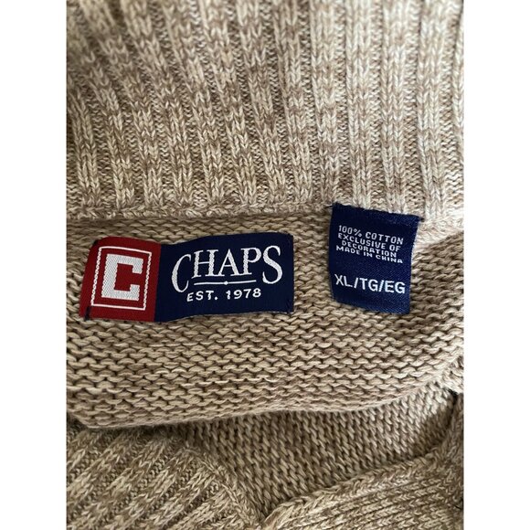 Chaps Mens XL Pullover Sweater With Elbow Patches 100% Cotton Tan - Picture 4 of 4